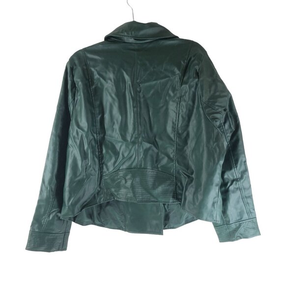Ava & Viv Womens Faux Leather Motorcycle Jacket Green Asymmetrical Zip 1X - Picture 4 of 7